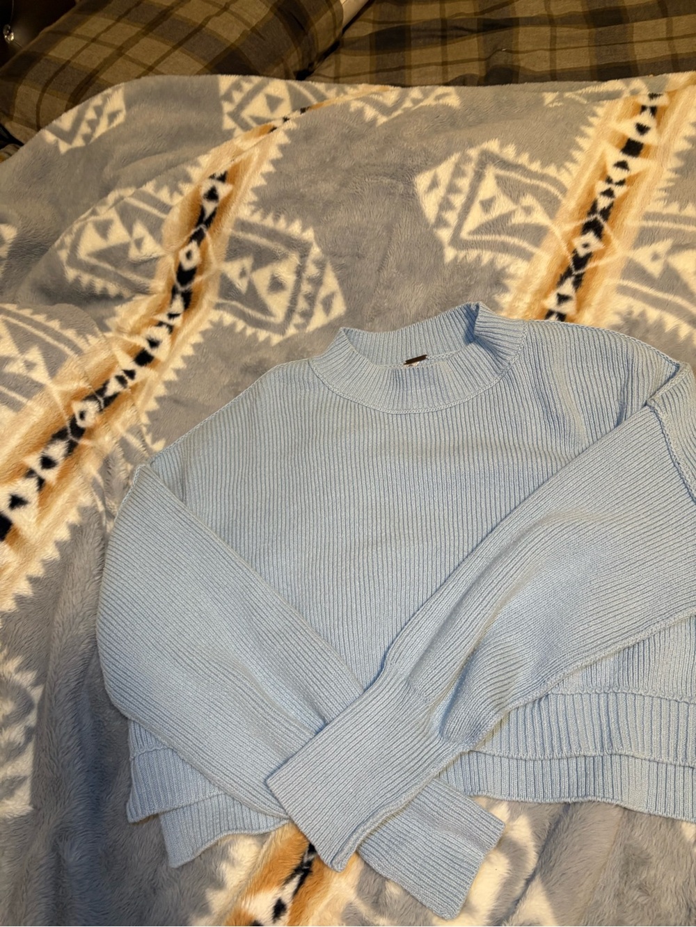 Free People Light Blue Ribbed Mock Neck Sweater